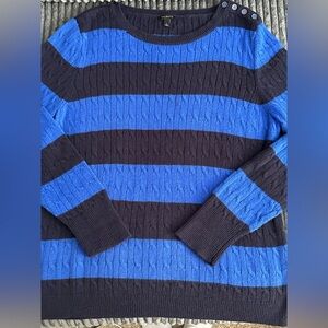Talbots Royal Blue and Navy Striped Sweater - Cute Button Detail - Size L